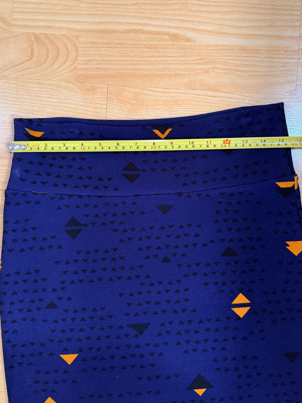 LuLaRoe Navy Pencil Skirt with Orange Geometric Accents - Picture 7 of 7